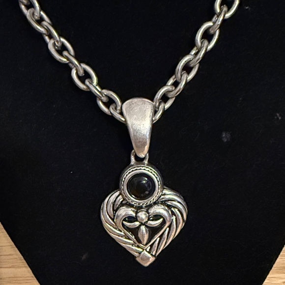 Brighton Silver Heart Necklace with Black Accent - Picture 3 of 13